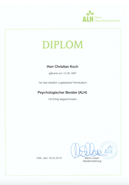 Zertifikat Weiterbildung Psychologischer Berater